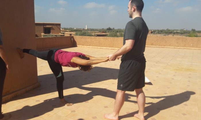 warrior 3 wall yoga retreat morocco